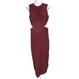 MNG burgundy gathered neckline cut out waist maxi dress sz 8